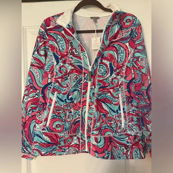NWT Talbots Activewear Jacket Pink & Blue Swirls Zippered Pockets  M - Picture 1 of 4